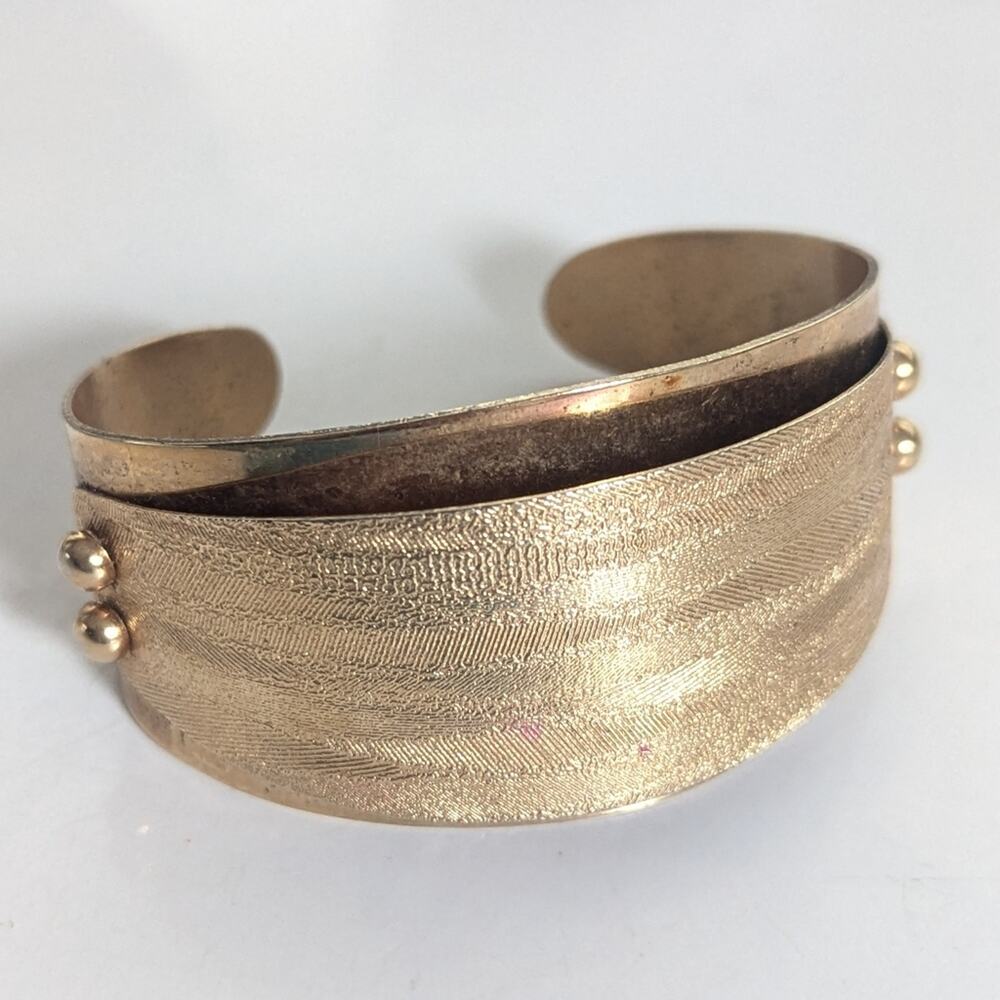 Vintage Estate Emmons Gold Tone Textured Mid Century Modern Cuff Bracelet